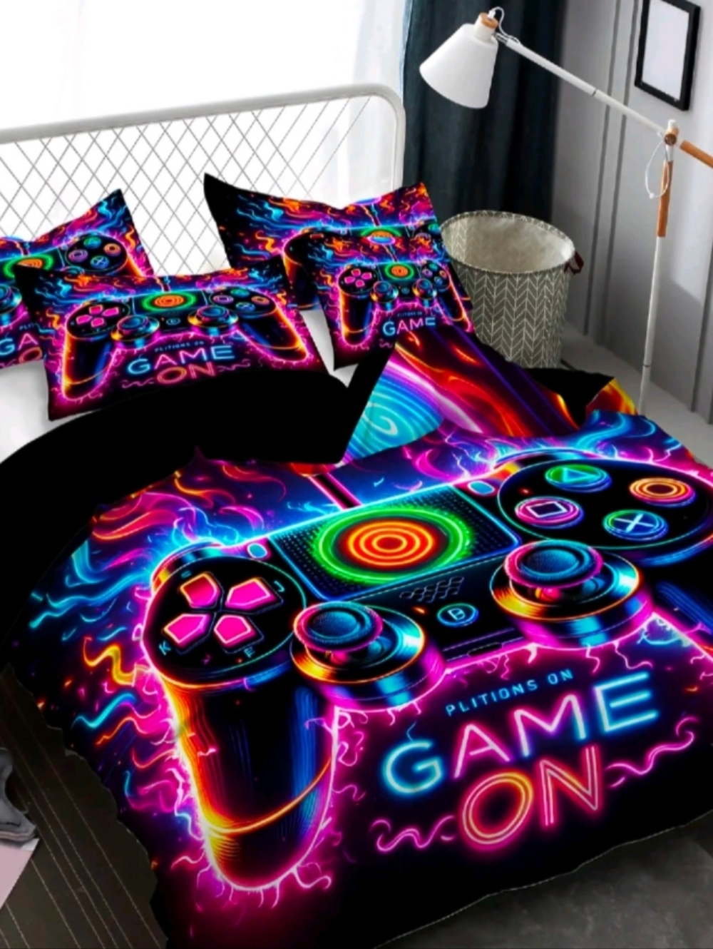 3Pc Gaming-style Neon Game Controller Bedding Set Size Twin Brand New.
